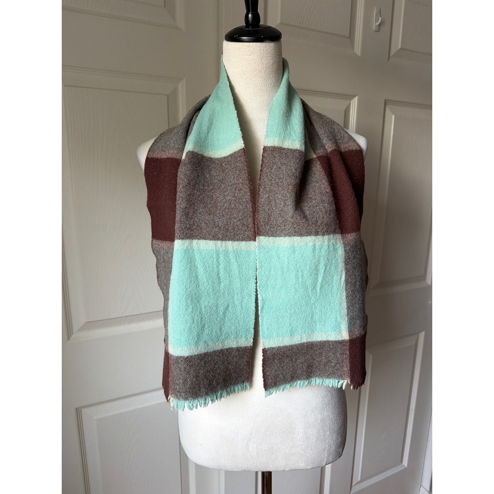 Glen Lossie Scarf Women OS Mint Brown Plaid Virgin Wool Scotland Dark Academia